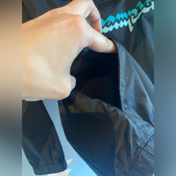 NWOT BOYS SIZE Medium CHAMPION Black and Turquoise Windbreaker Hoodie jacket . - Picture 7 of 13